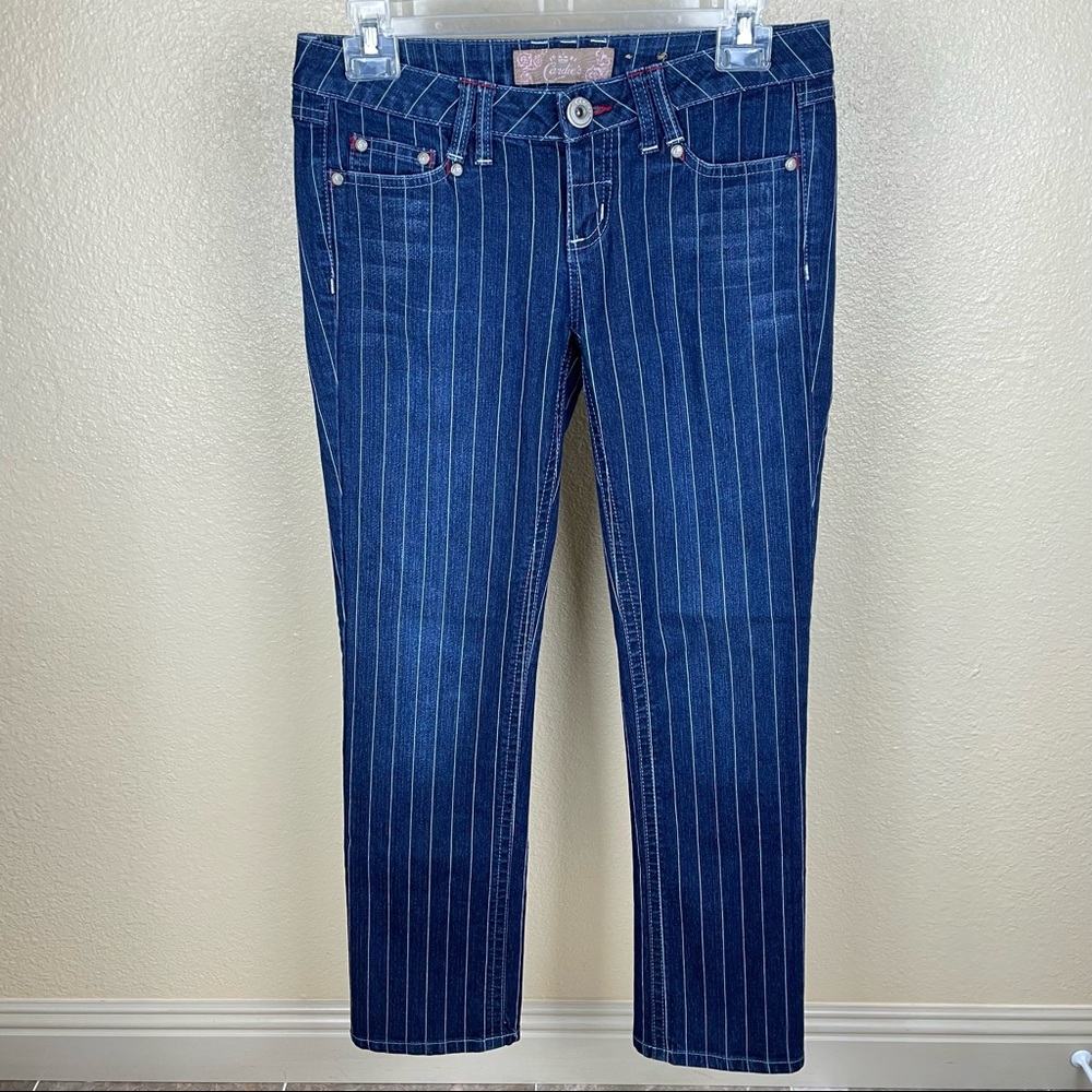 Candie's Blue and White Striped Straight Leg Jeans